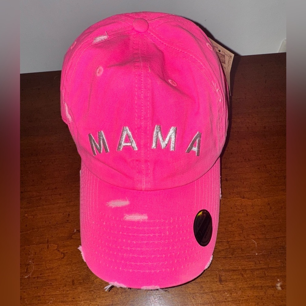 Hot Pink MAMA Distressed Baseball Cap – Mom Life Adjustable Hat NWT - Picture 2 of 6